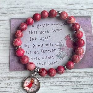 Pink Beaded Bracelet with Cardinal Charm